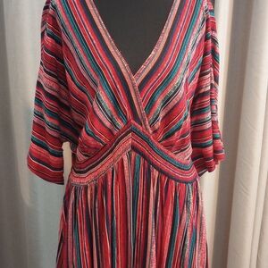 BloomChic Red and Green Striped Maxi Dress